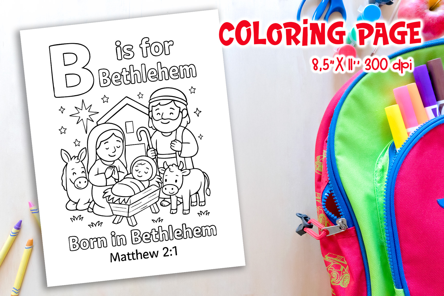 Christian Alphabet Coloring Page | B is for Bethlehem product image 1
