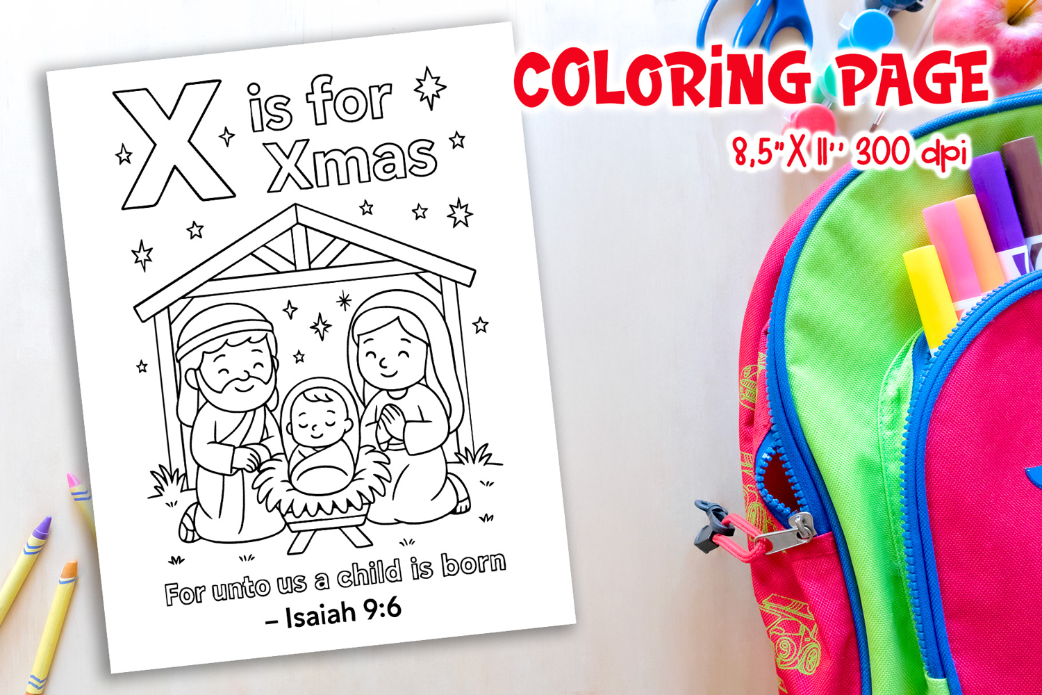 Christian Alphabet Coloring Page | X is for Xmas product image 1