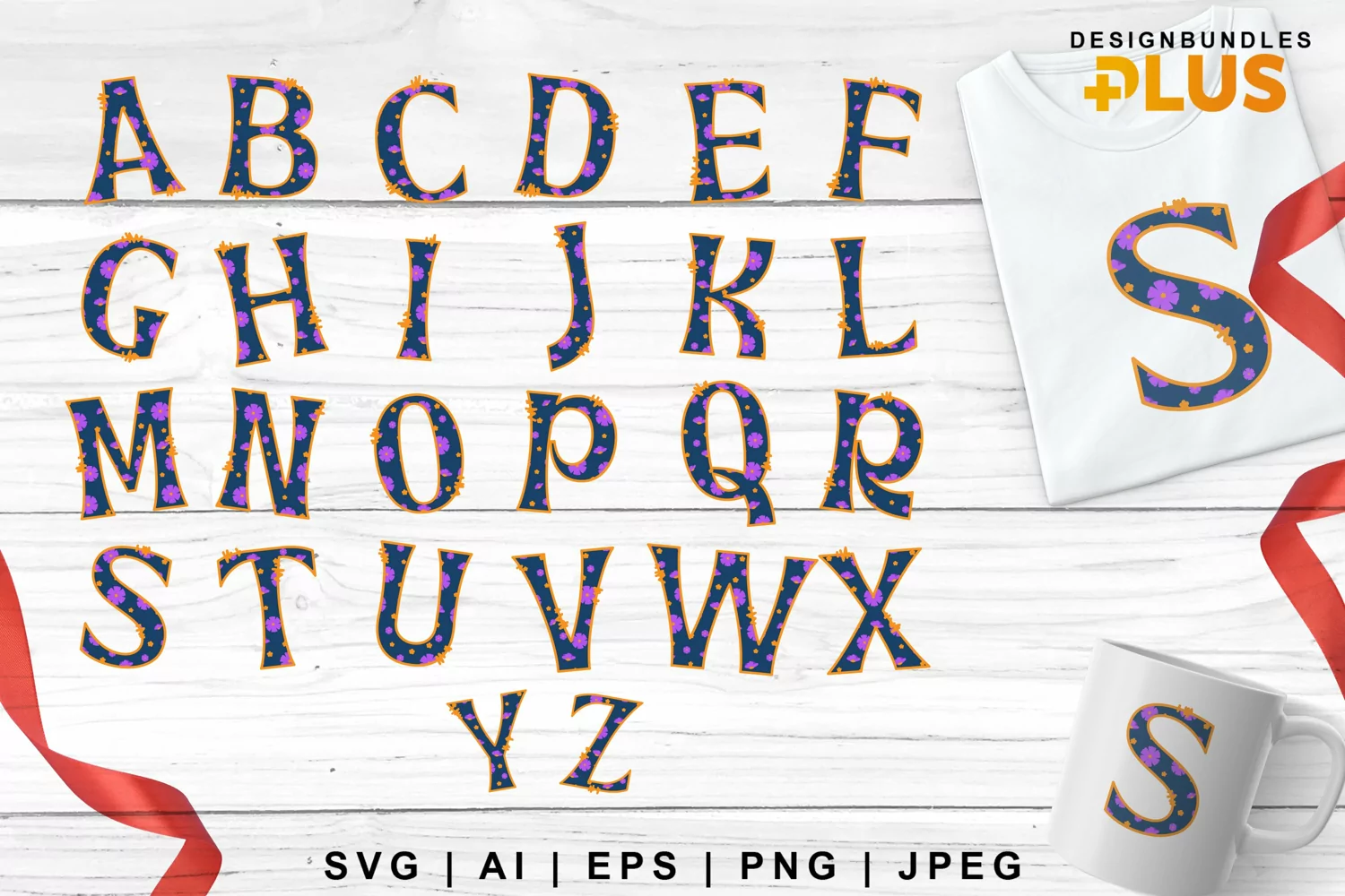Purple Flowers Pattern in A to Z Alphabet Monogram Set product image 1