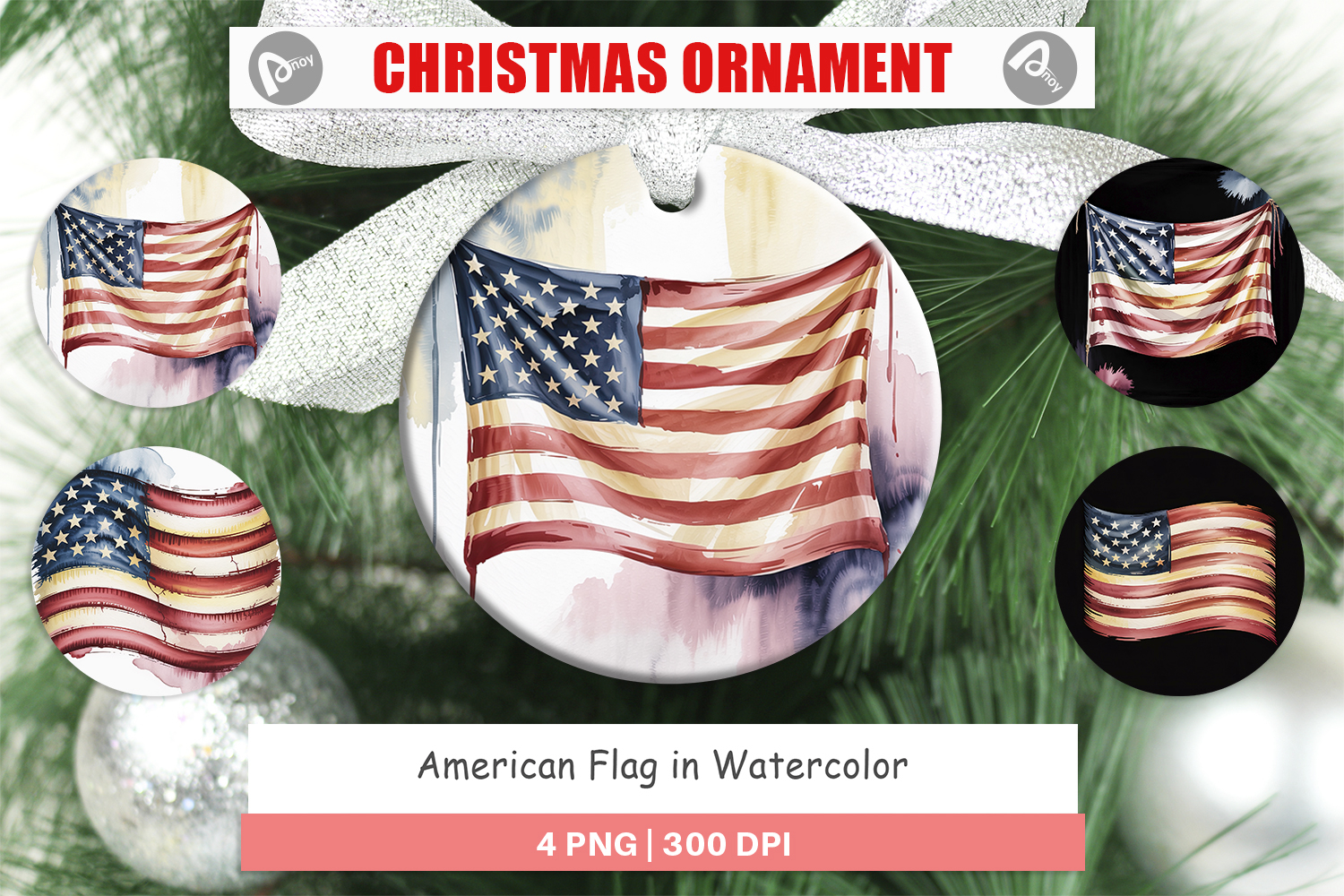 Ornament Watercolor American Flag product image 1
