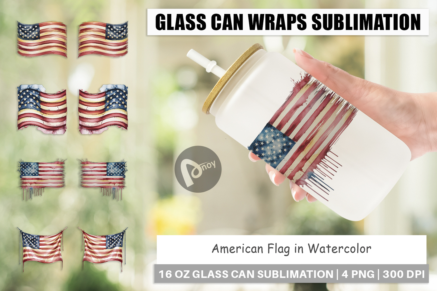 Glass Can Watercolor American Flag product image 1