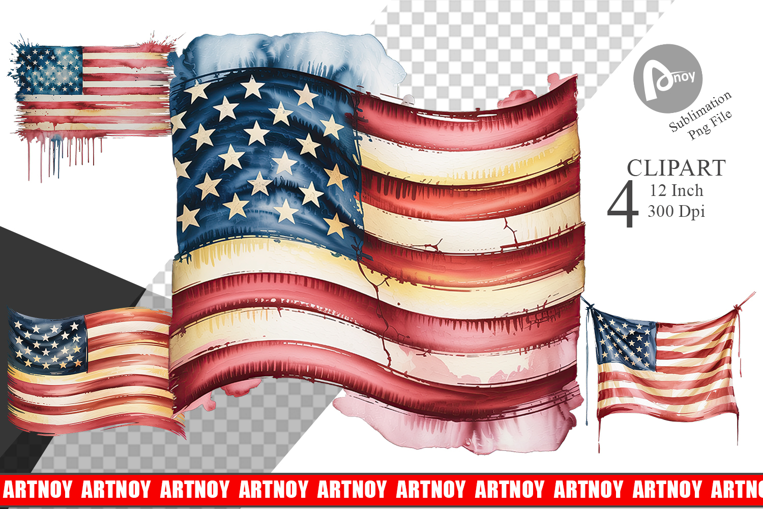 Watercolor American Flag Clipart product image 1