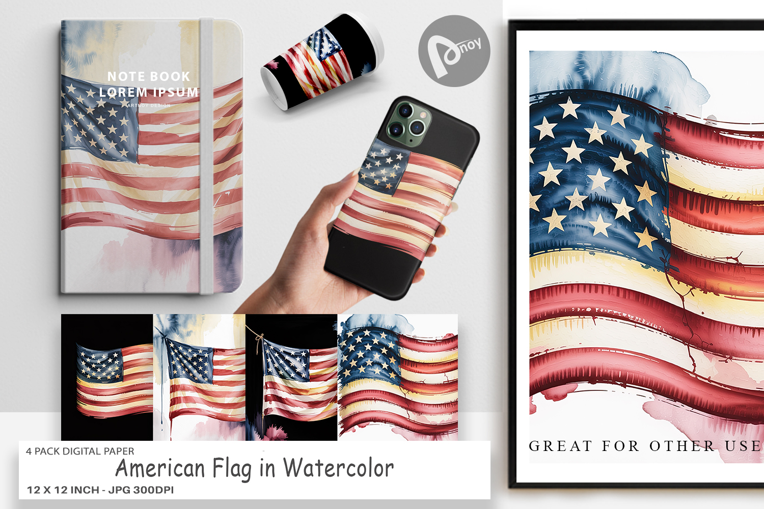 Digital Paper Watercolor American Flag product image 1