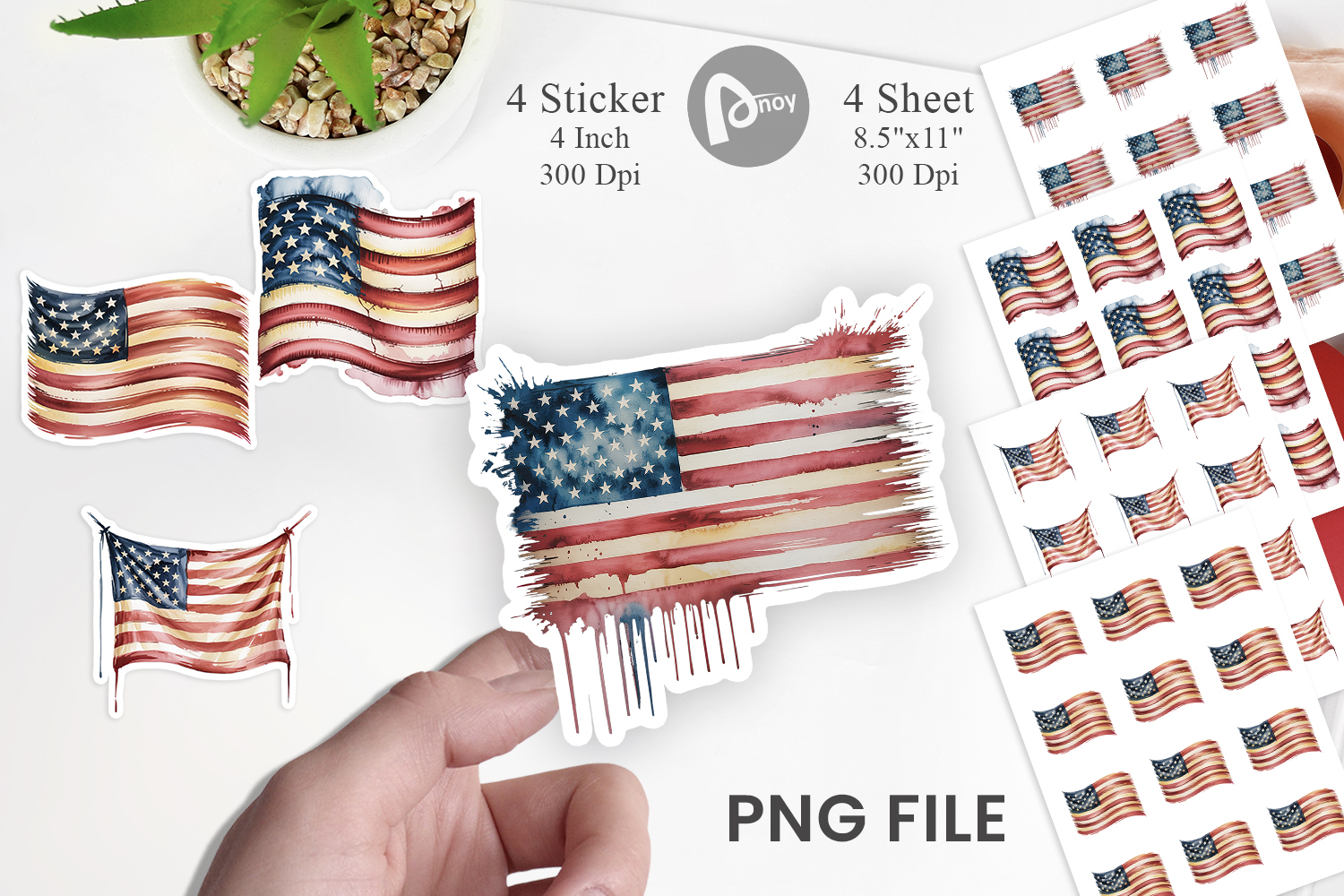 Watercolor American Flag Sticker product image 1