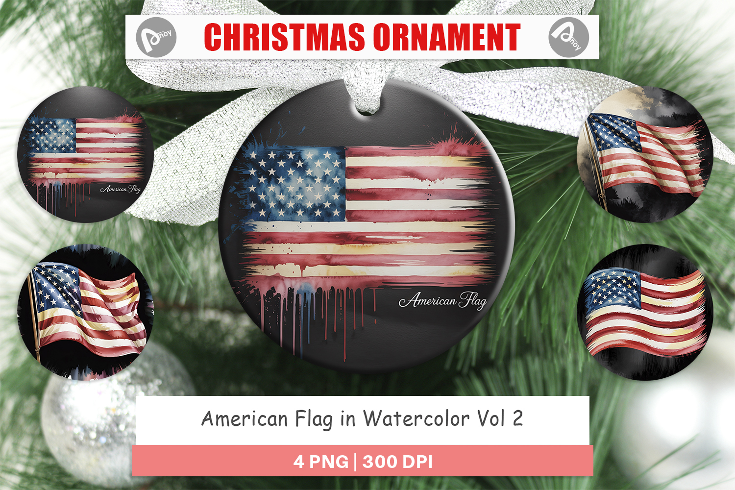 Ornament Watercolor American Flag product image 1