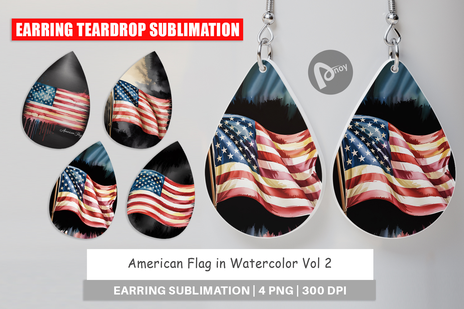 Earring Watercolor American Flag product image 1