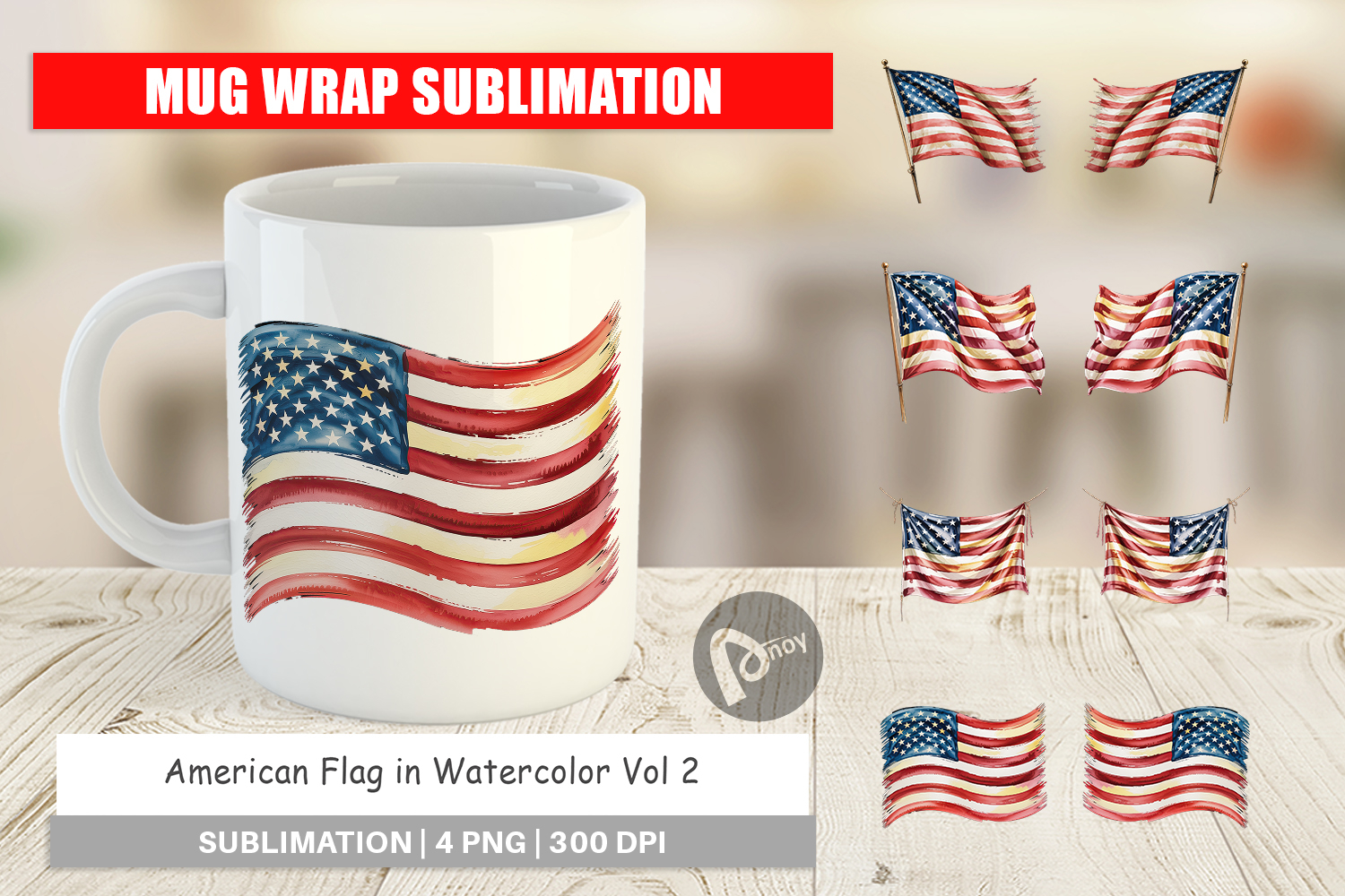 Mug Wrap Watercolor American Flag product image 1
