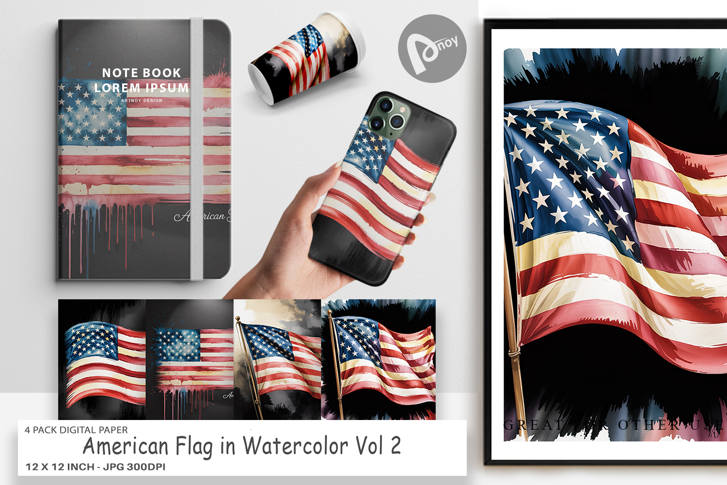 Digital Paper Watercolor American Flag product image 1