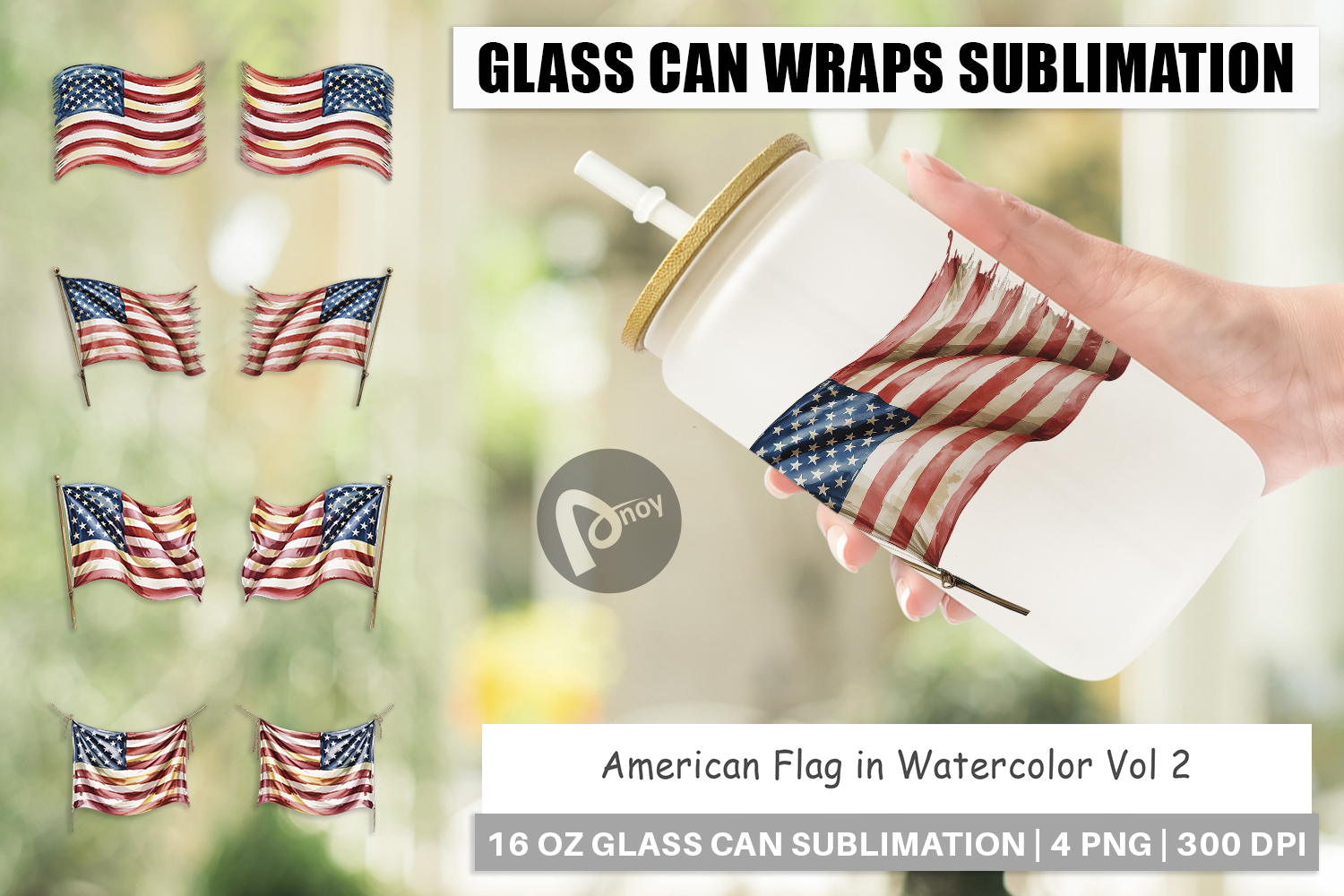 Glass Can Watercolor American Flag product image 1