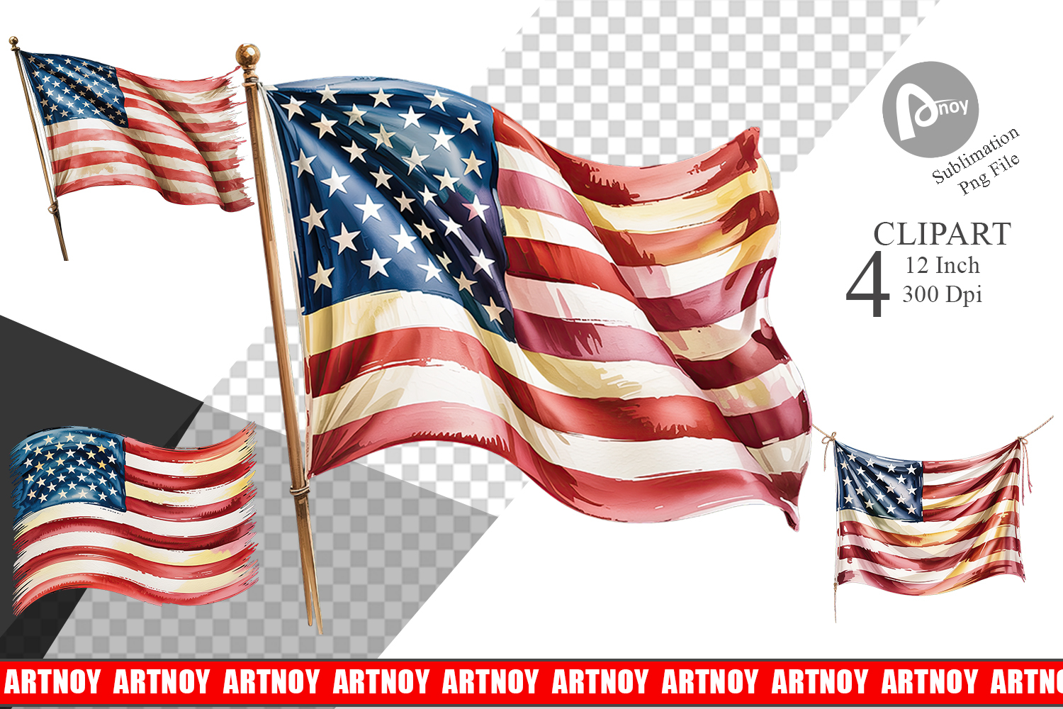Watercolor American Flag Clipart product image 1
