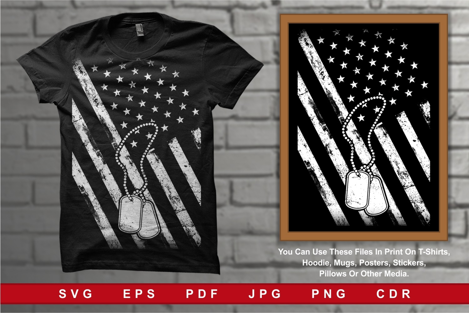 Illustration American Flag with a Dog Tag BW Version product image 1