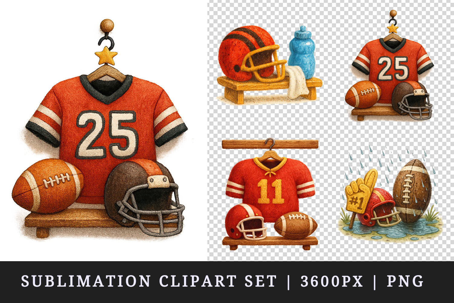 American football clipart printable sublimation design png product image 1