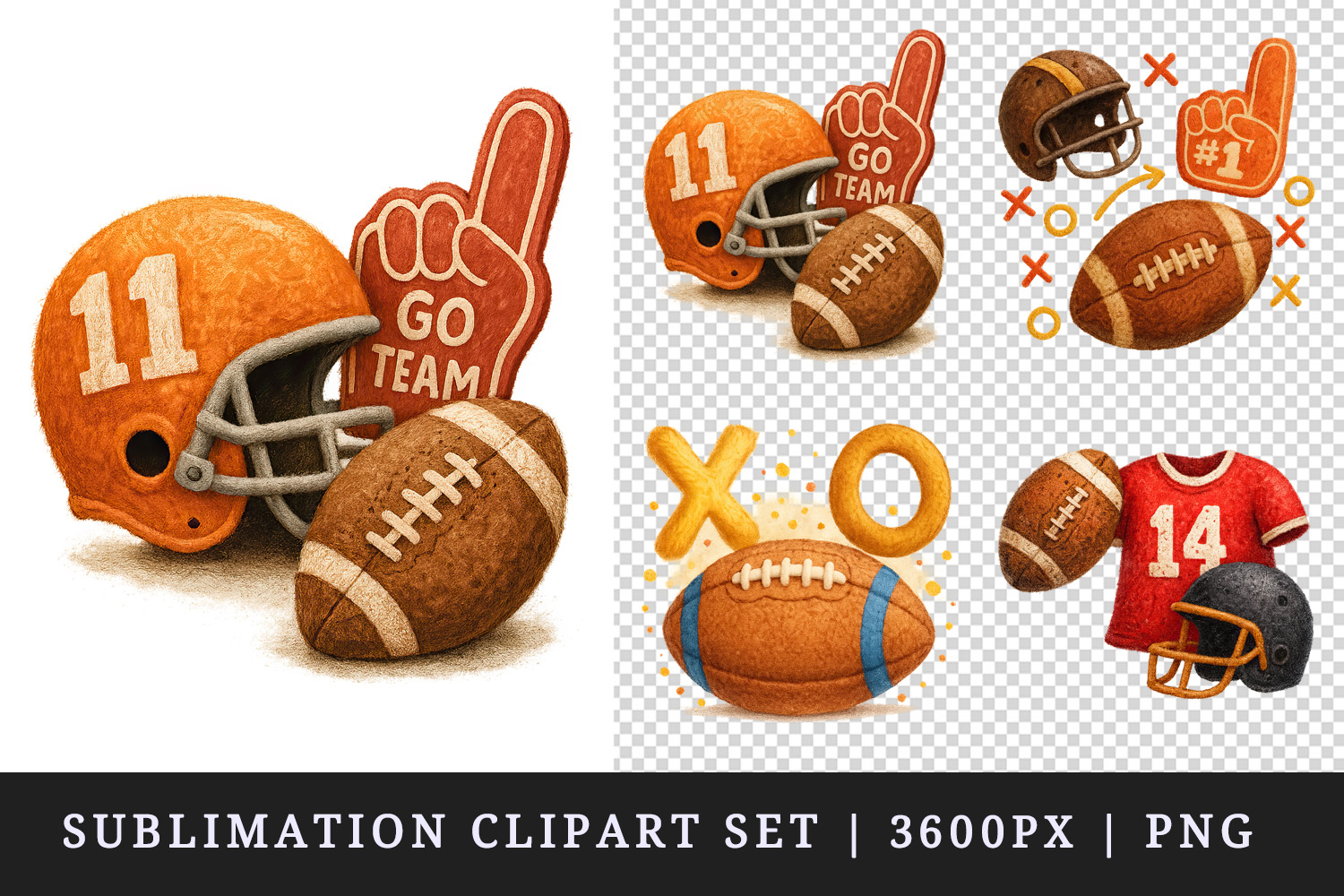 American football clipart printable sublimation design png product image 1