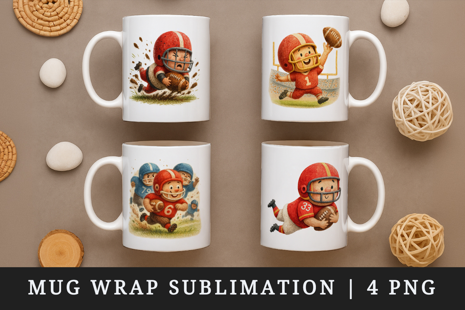 American football mug wrap printable sublimation design product image 1