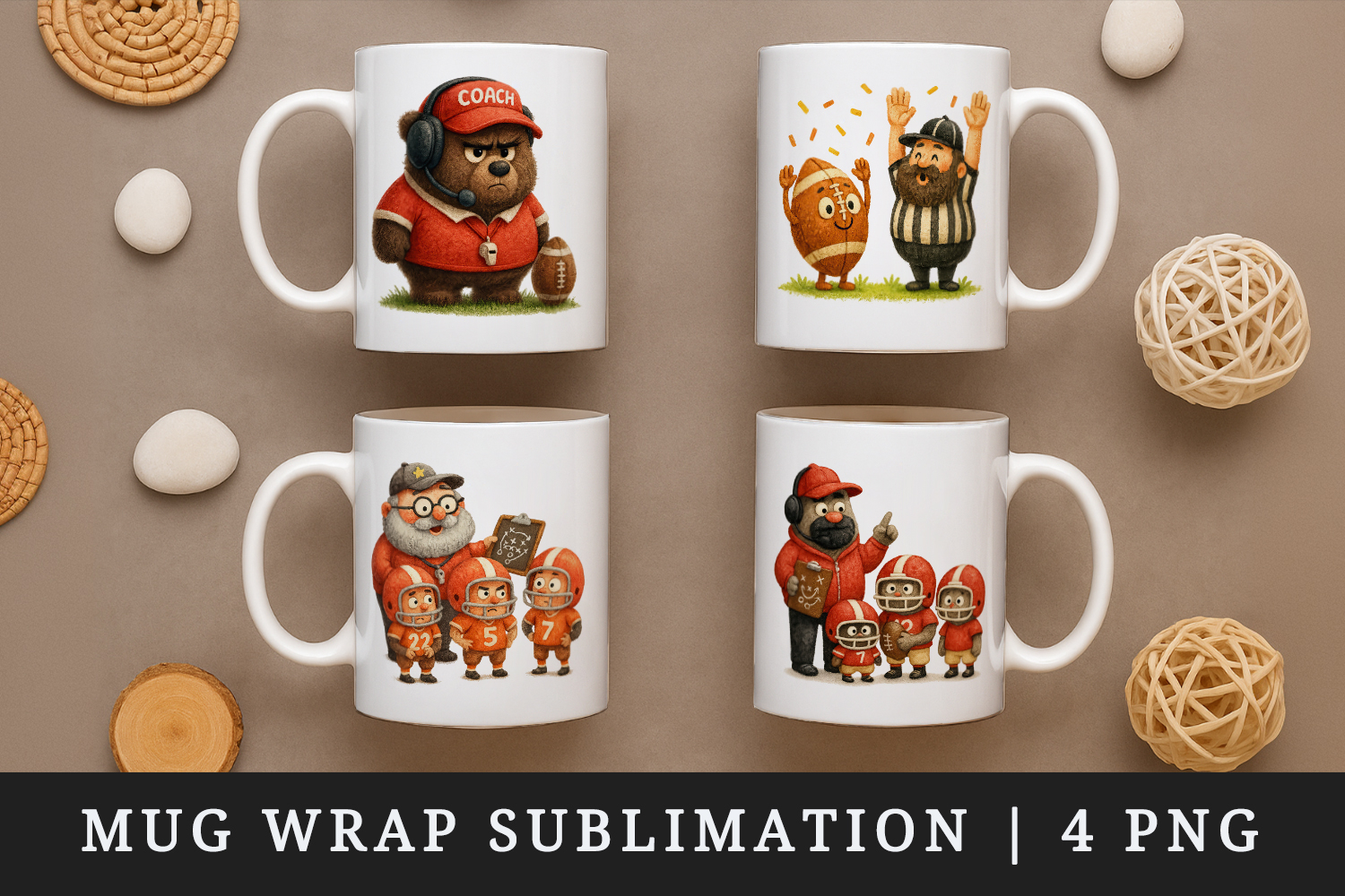 American football mug wrap printable sublimation design product image 1