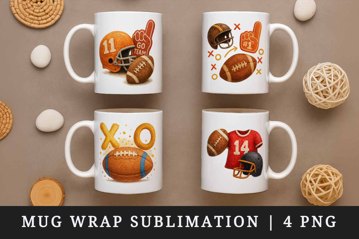 American football mug wrap printable sublimation design product image 1