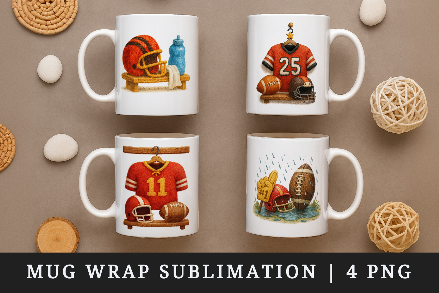 American football mug wrap printable sublimation design product image 1