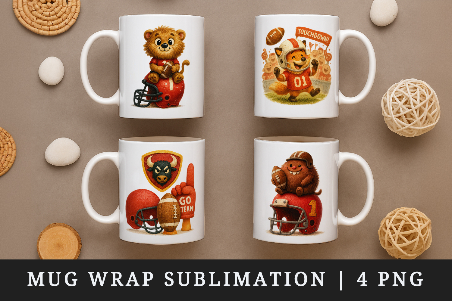 American football mug wrap printable sublimation design product image 1
