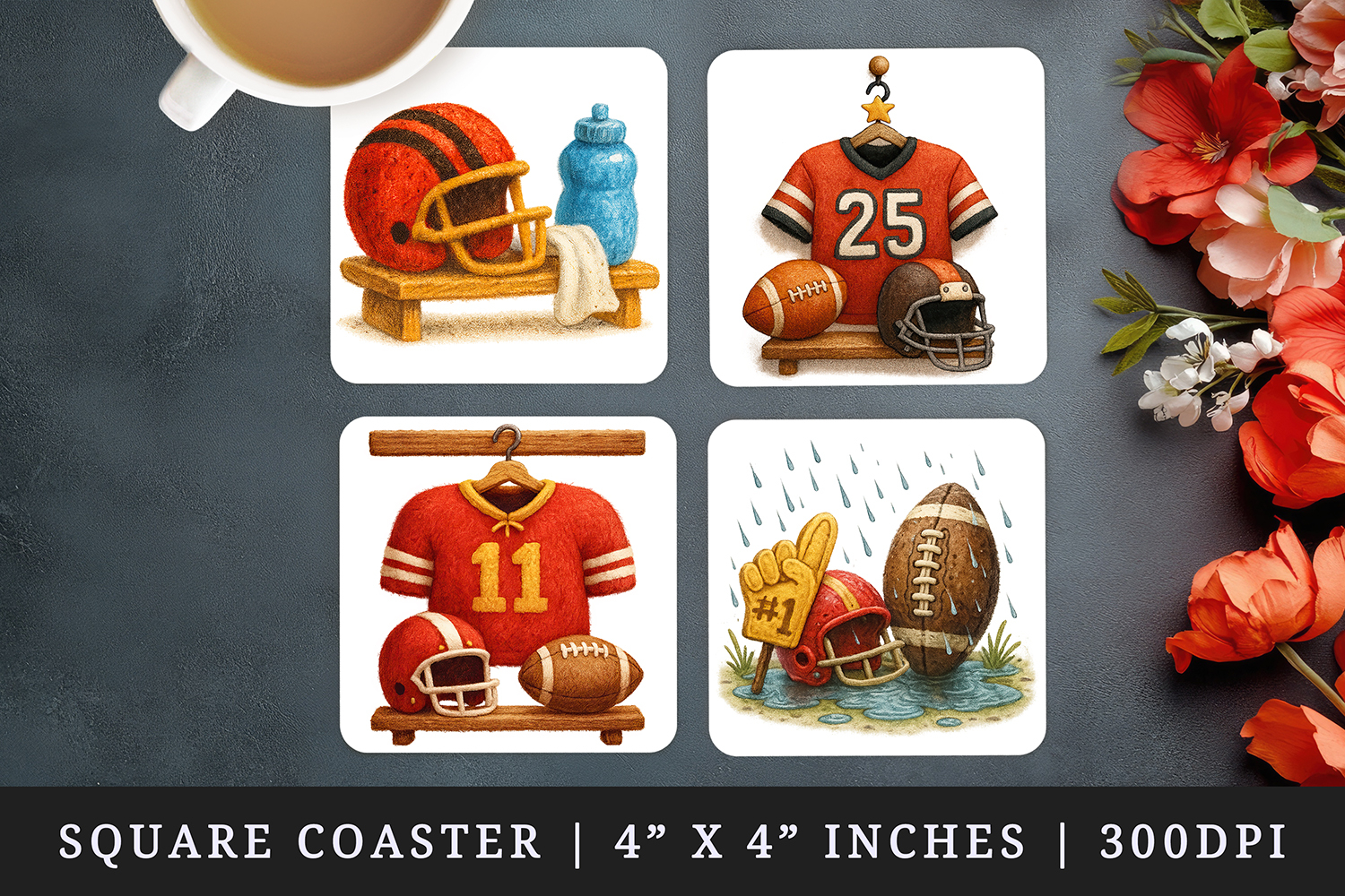 American football square coaster sublimation design product image 1
