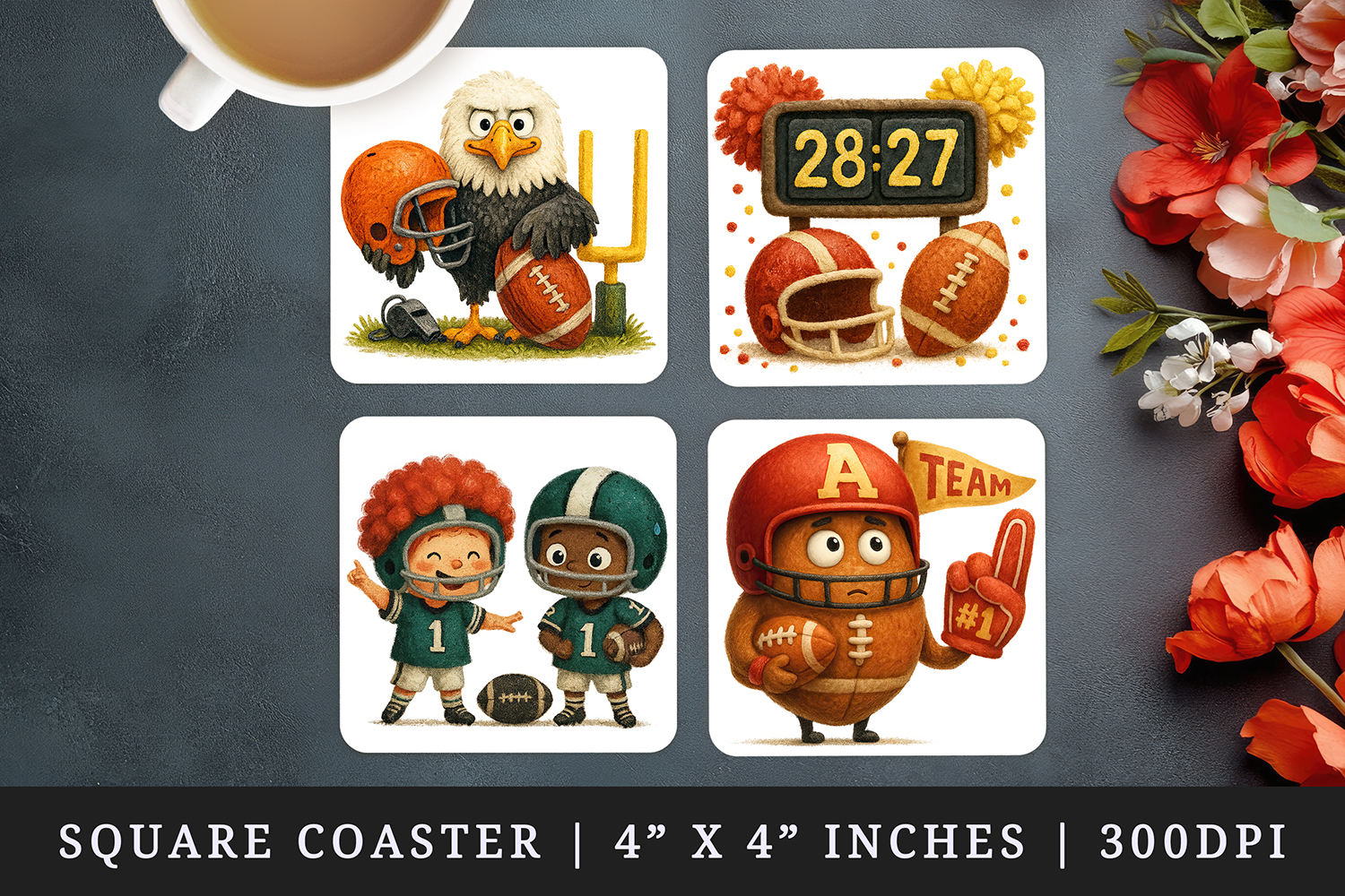 American football square coaster sublimation design product image 1
