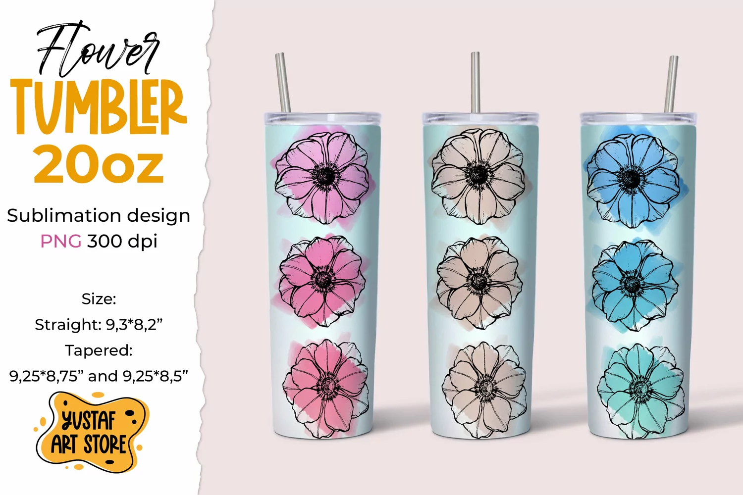 Anemone Flowers tumbler 20 oz sublimation design 3 colors product image 1