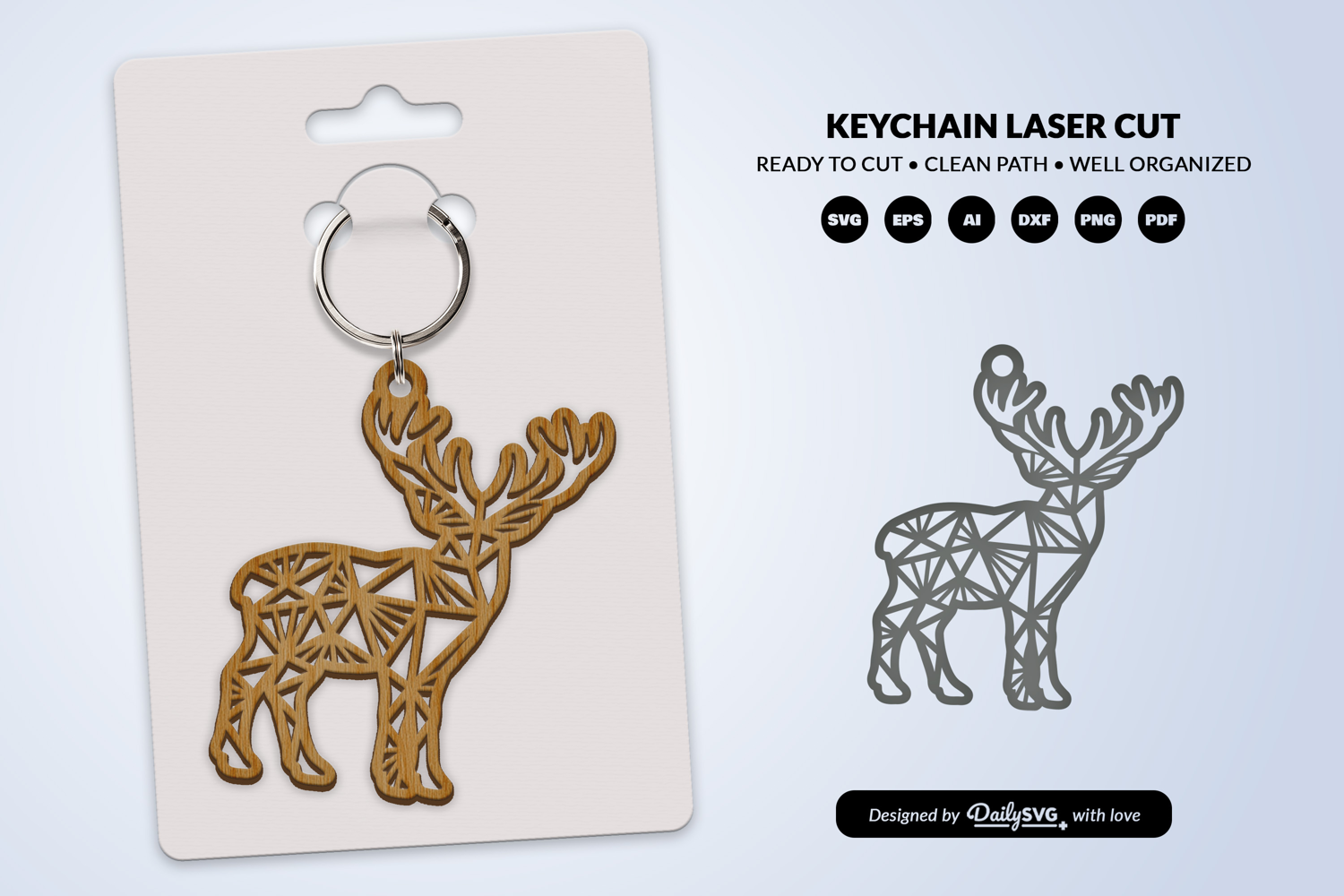 Geometric Jungle Animal Keychain Laser Cut SVG product image 1