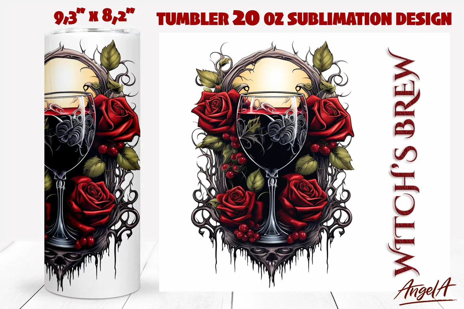 Gothic halloween tumbler wrap, wine quotes, witches brew product image 1