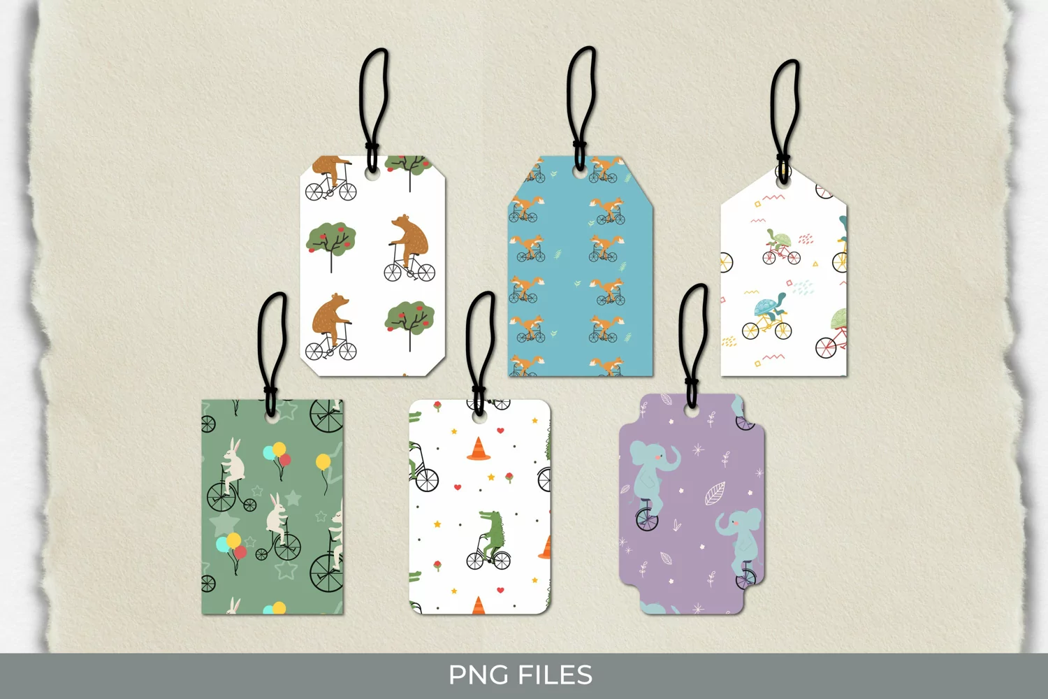 Animal Riding a Bicycle Seamless Pattern Shaped Tags product image 1