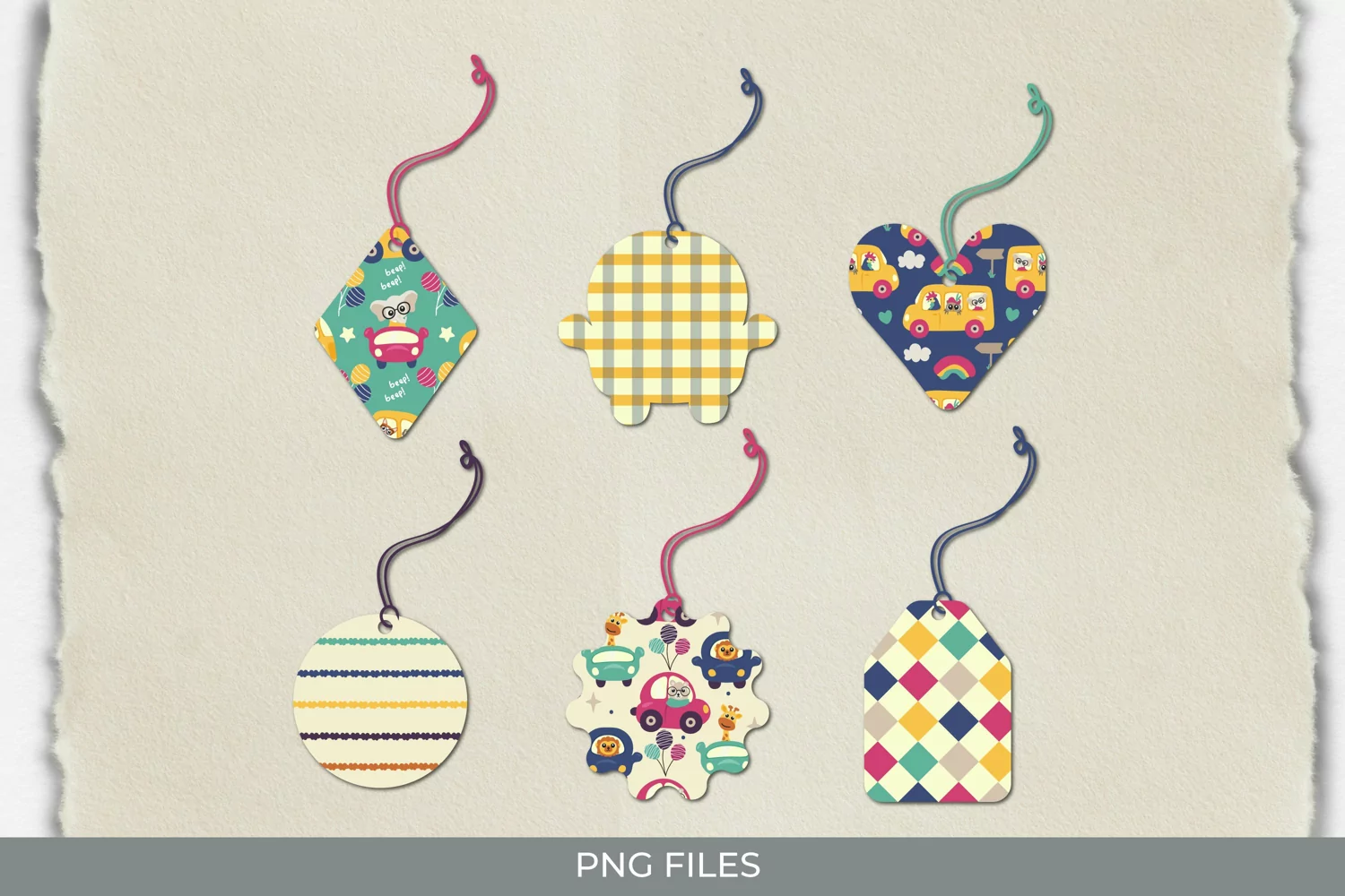 Animal Riding a Car Seamless Pattern Shaped Tags product image 1