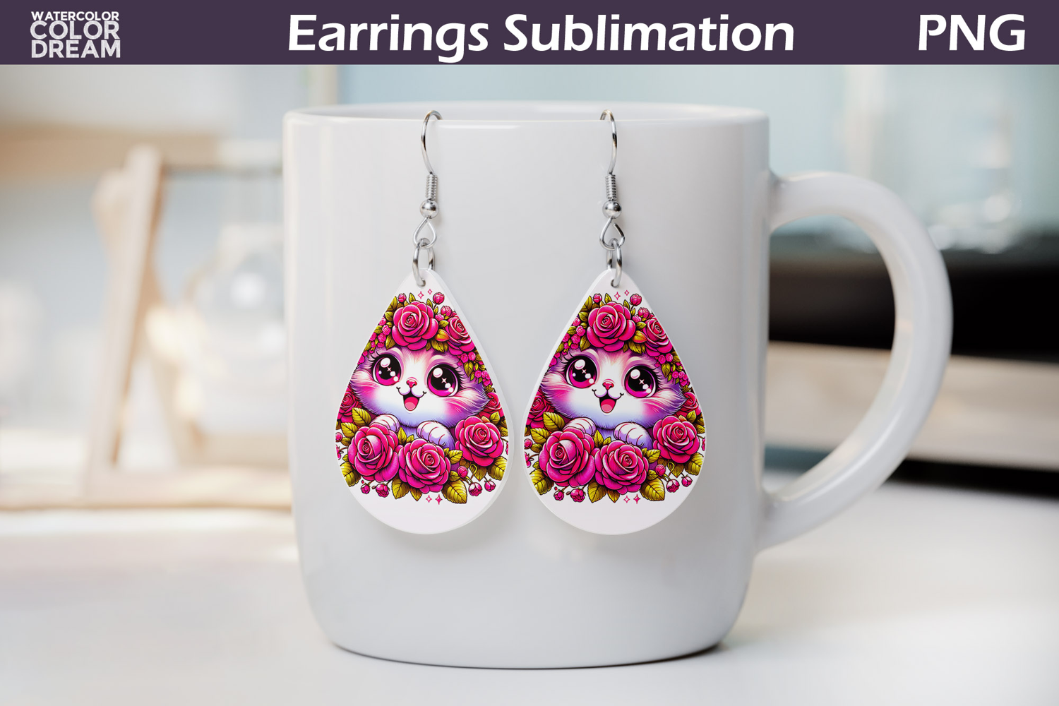 Cat Teardrop Earrings | Animal Flowers Earrings product image 1