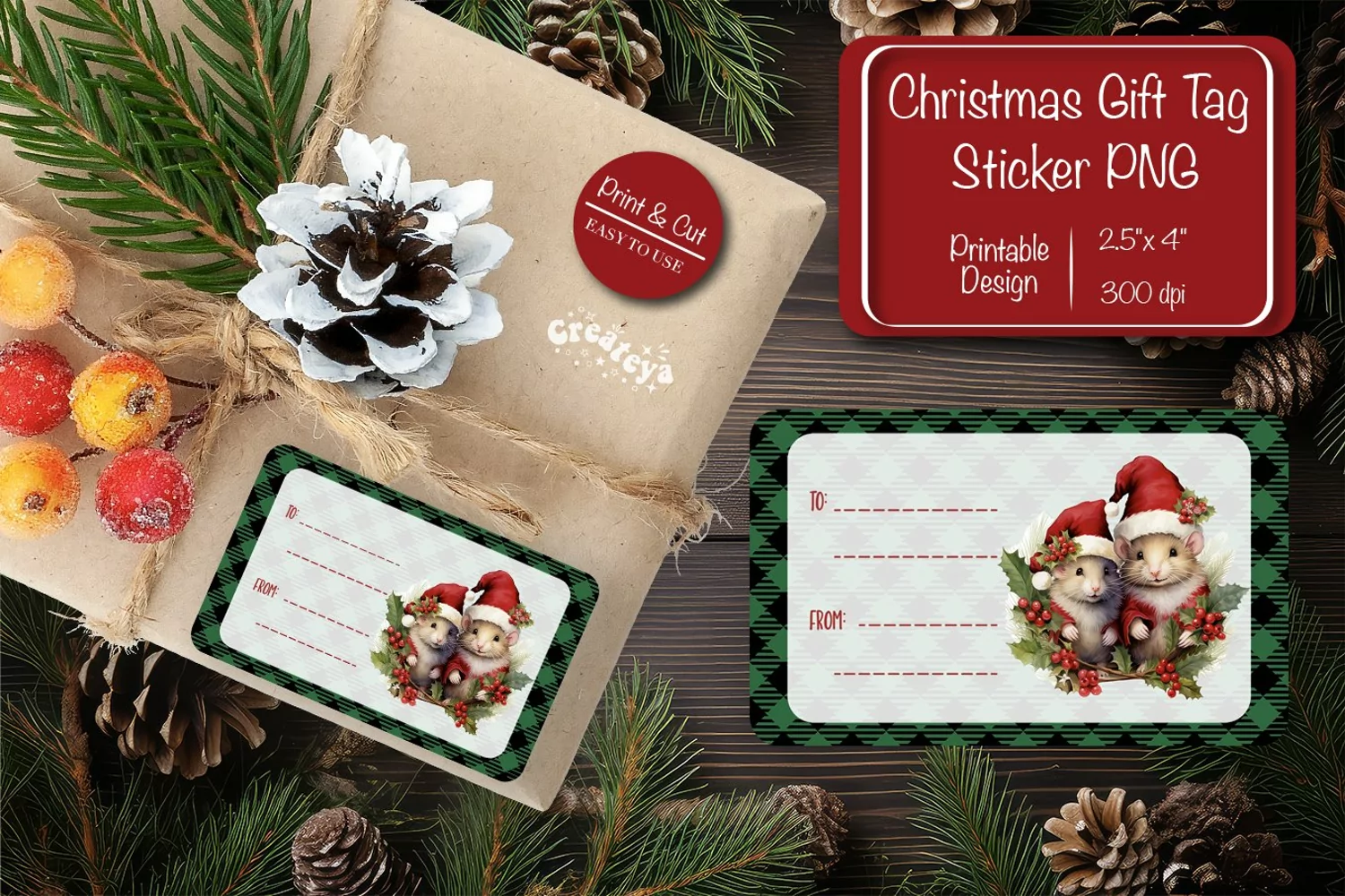 Christmas Gift Tag Stickers Christmas tag printable PNG product image 1