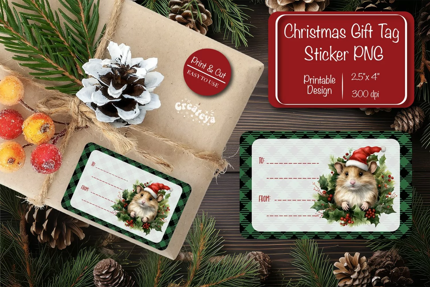 Christmas Gift Tag Stickers Christmas tag printable PNG product image 1
