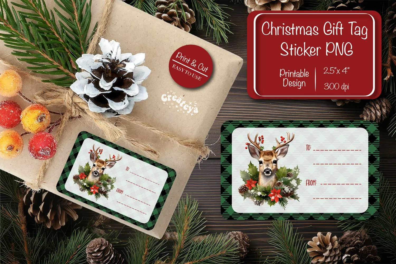 Christmas Gift Tag Stickers Christmas tag printable PNG product image 1
