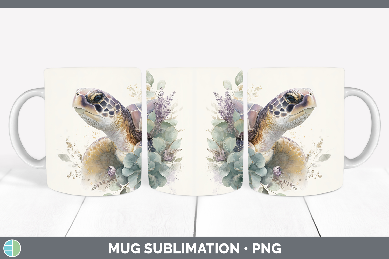 GorgeousAnimals Lavender and Eucalyptus Mug Wrap design.