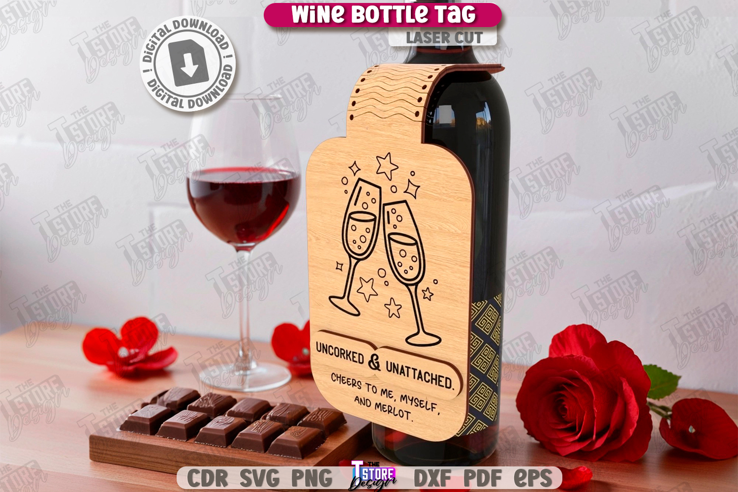 Anti-Valentine's Day Wine Bottle Tag Laser Cut|Wine Tag Card product image 1
