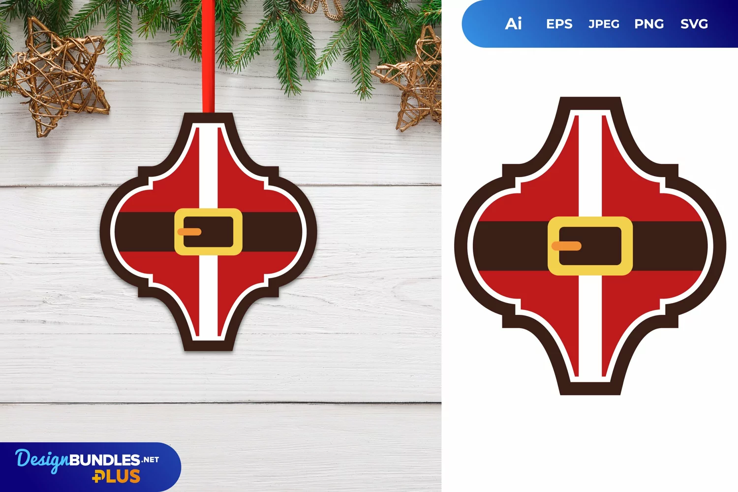 Santa Cloth Arabesque Tile Ornament, Christmas Ornament product image 1