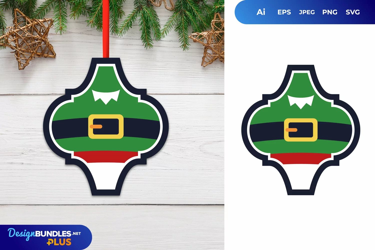 Elf Cloth Arabesque Tile Ornament, Christmas Ornament product image 1
