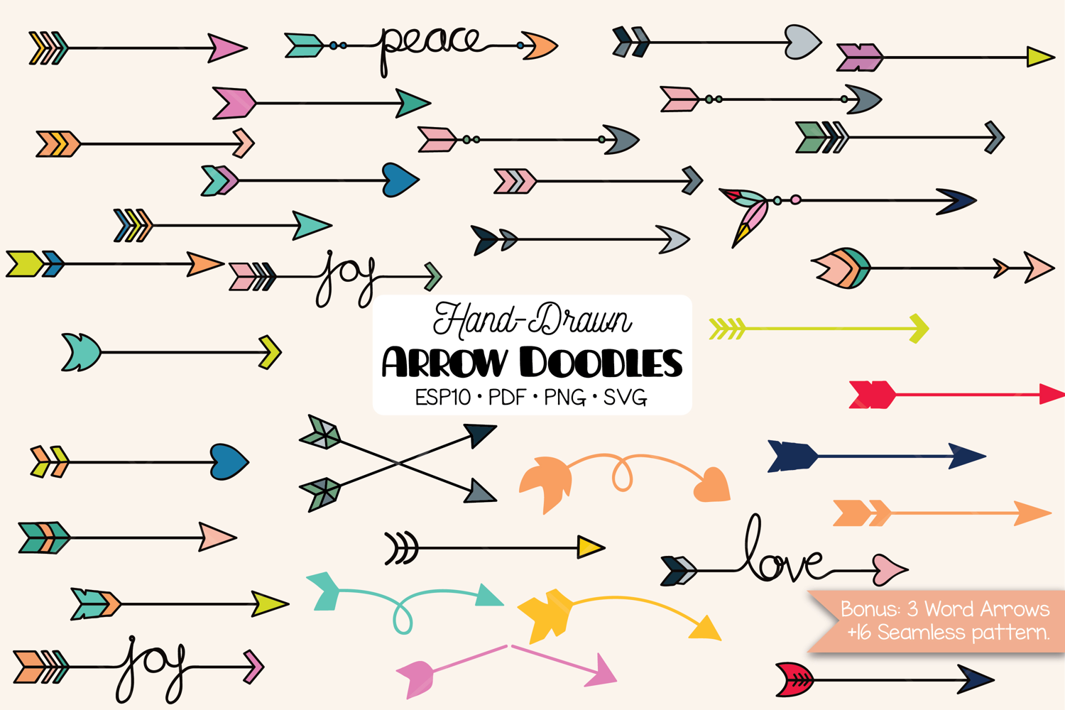 Hand Drawn Color Arrows | Tribal, Curly, Crossed, Dart, Boho product image 1