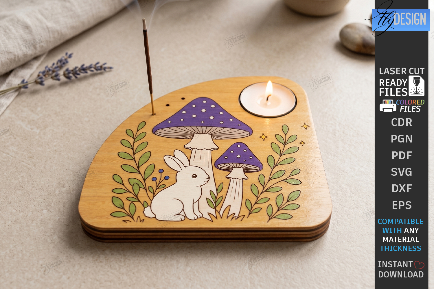Art Wooden Candle Holder Laser Cut | Tea Light Tray | Bunny product image 1
