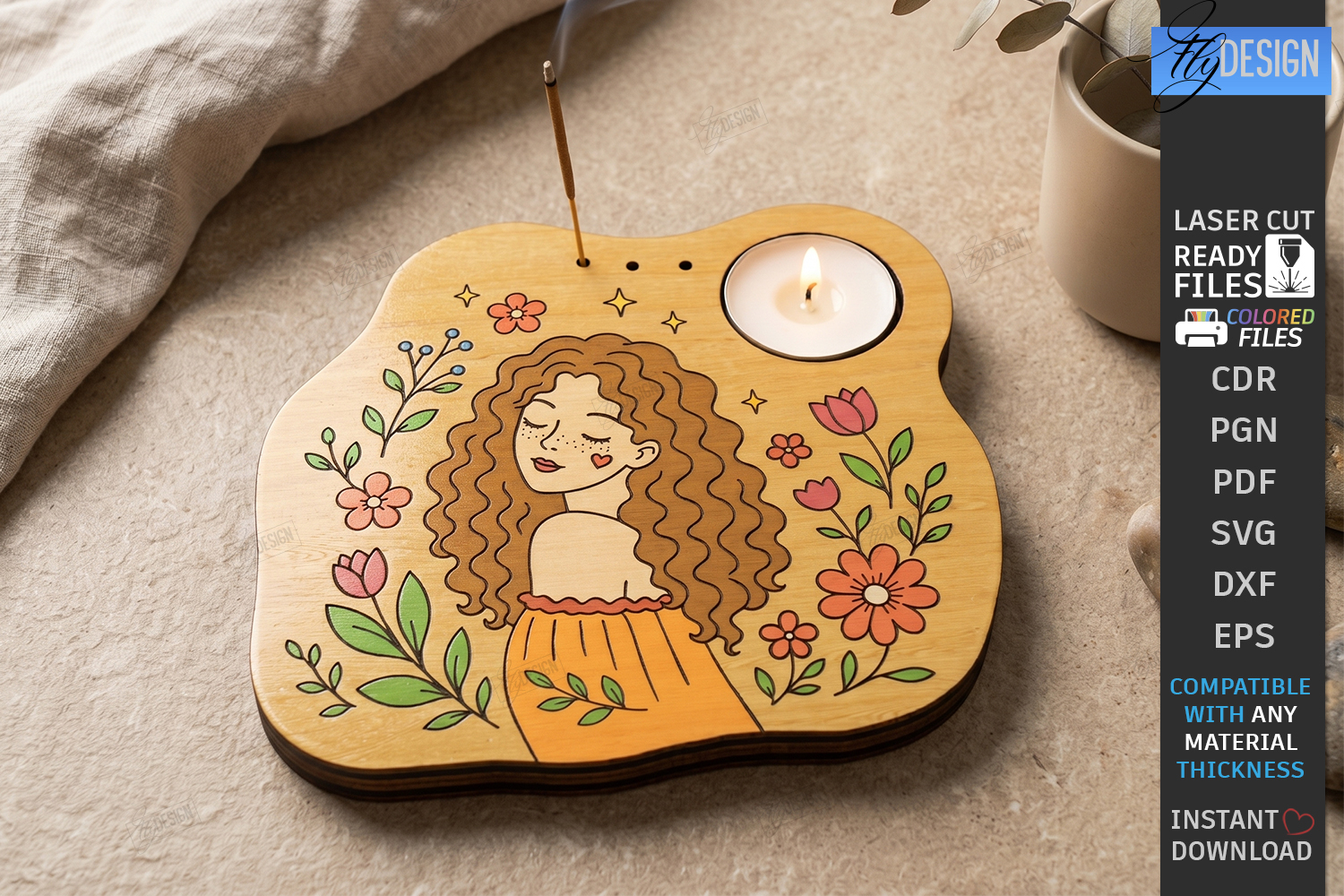 Art Wooden Candle Holder Laser Cut | Tea Light Tray | Woman product image 1