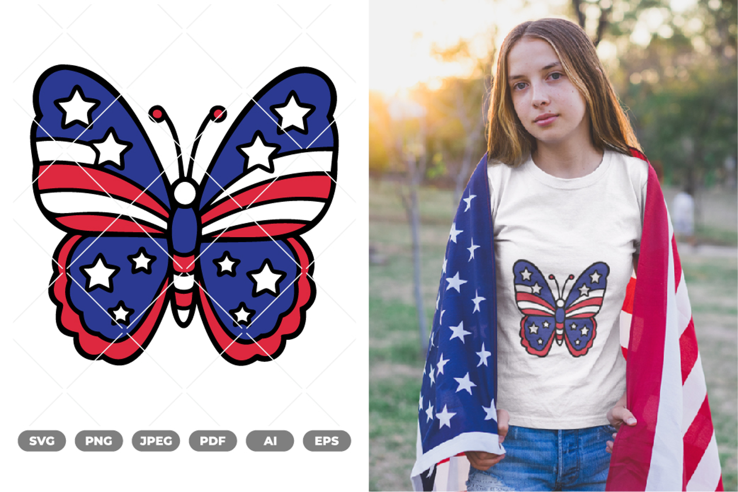 Fourth Of July Butterfly Colored SVG & Clipart product image 1