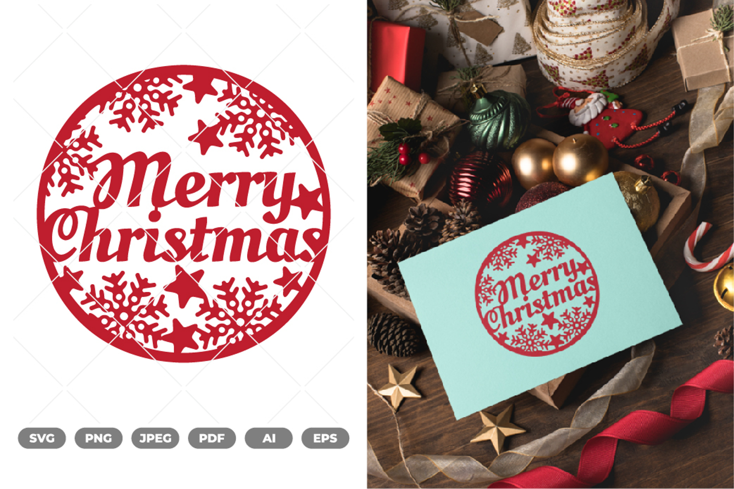Laser Cut Merry Christmas Ornaments SVG & Clipart product image 1