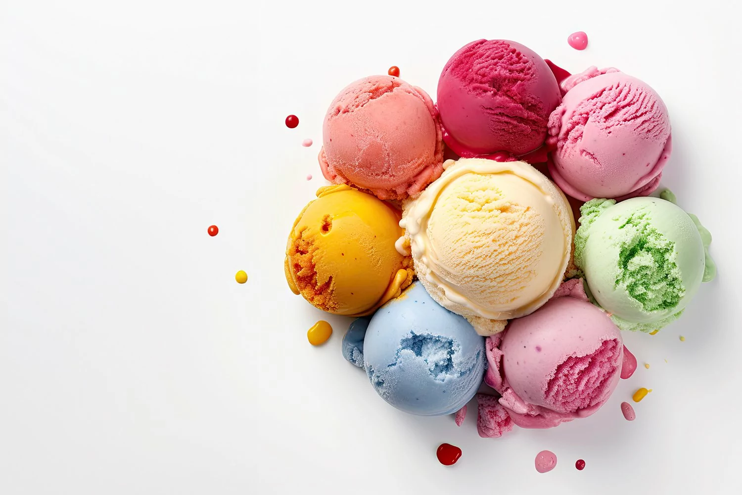  Assorted scoops ice cream. Colorful set  different flavors Top view