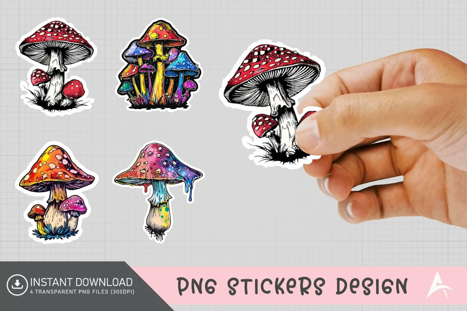 Mushroom Sticker Clipart,Boho Mushroom Sticker Clipart product image 1