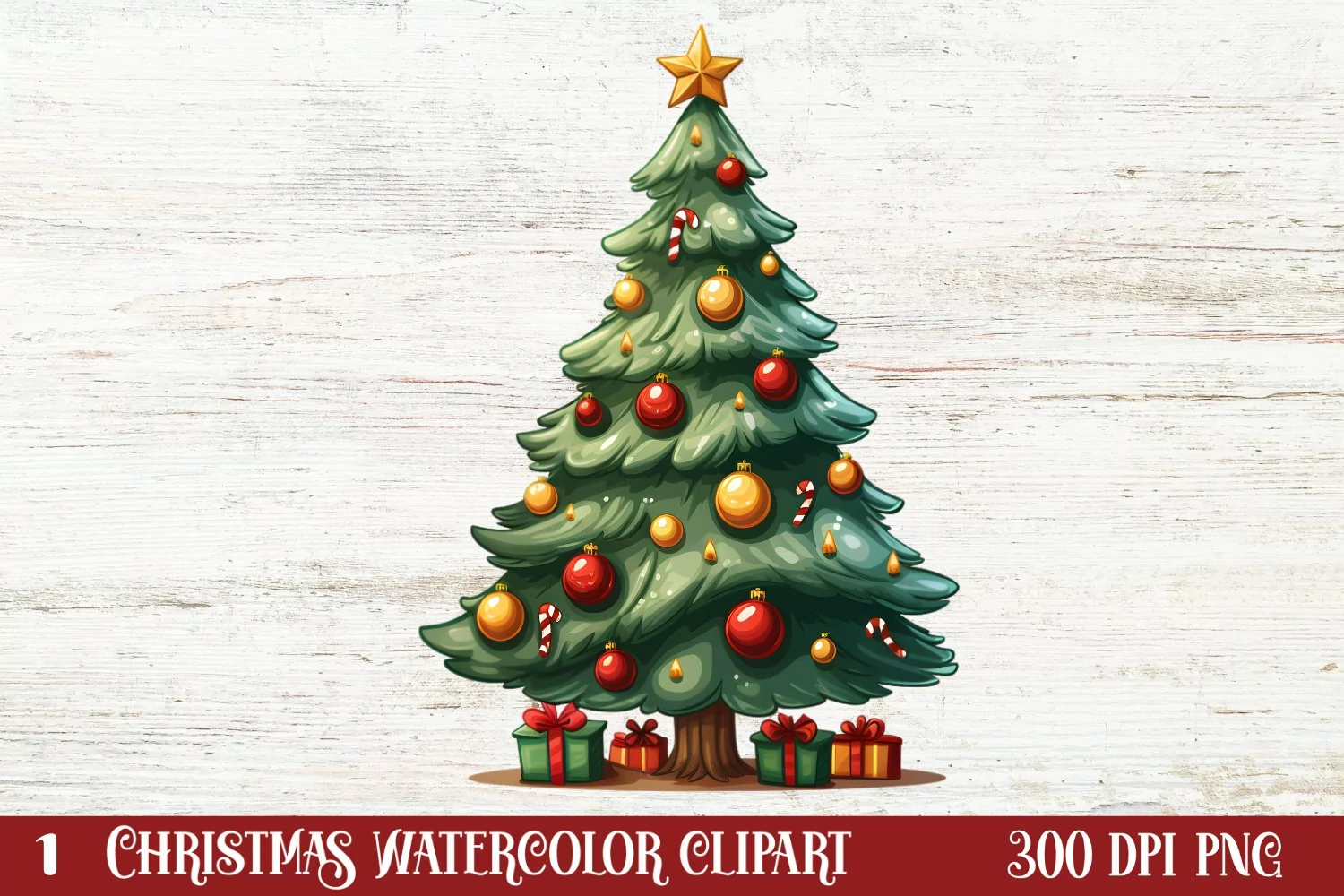 Watercolor Christmas tree clipart, Christmas tree Clipart product image 1