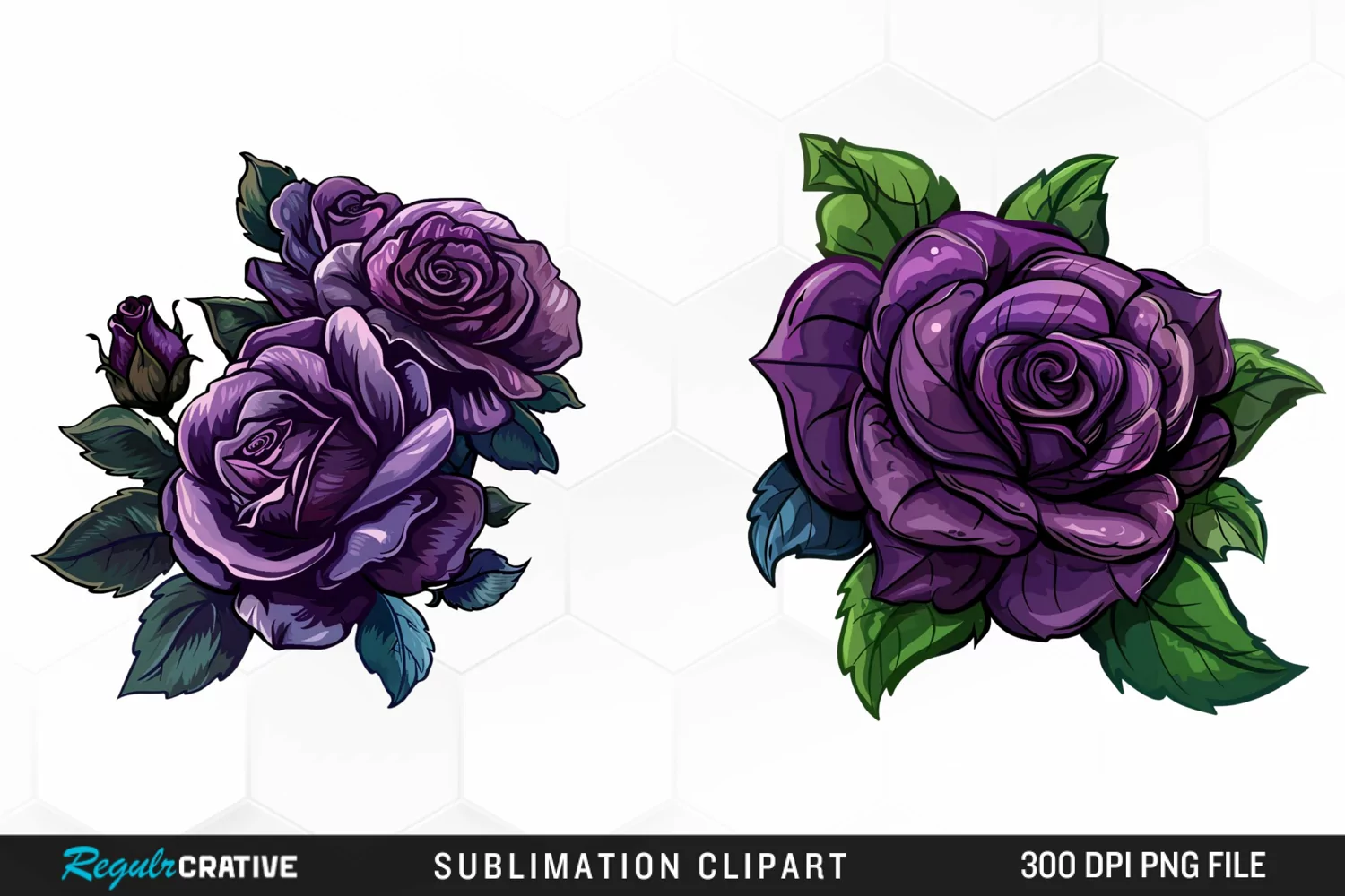 Watercolor Dark Purple Rose Art Clipart product image 1