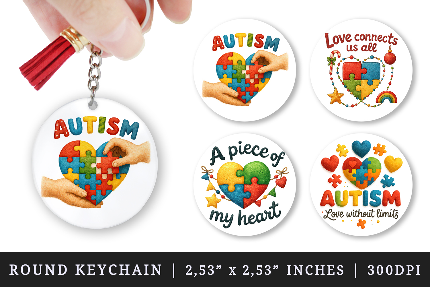 Autism Awareness round keychain pintable sublimation design product image 1