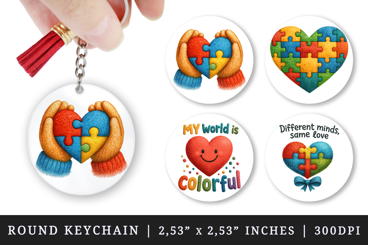Autism Awareness round keychain pintable sublimation design product image 1