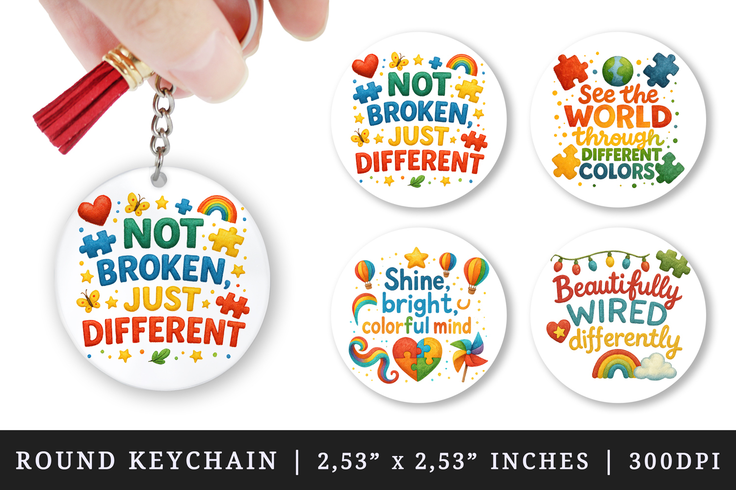 Autism Awareness round keychain pintable sublimation design product image 1