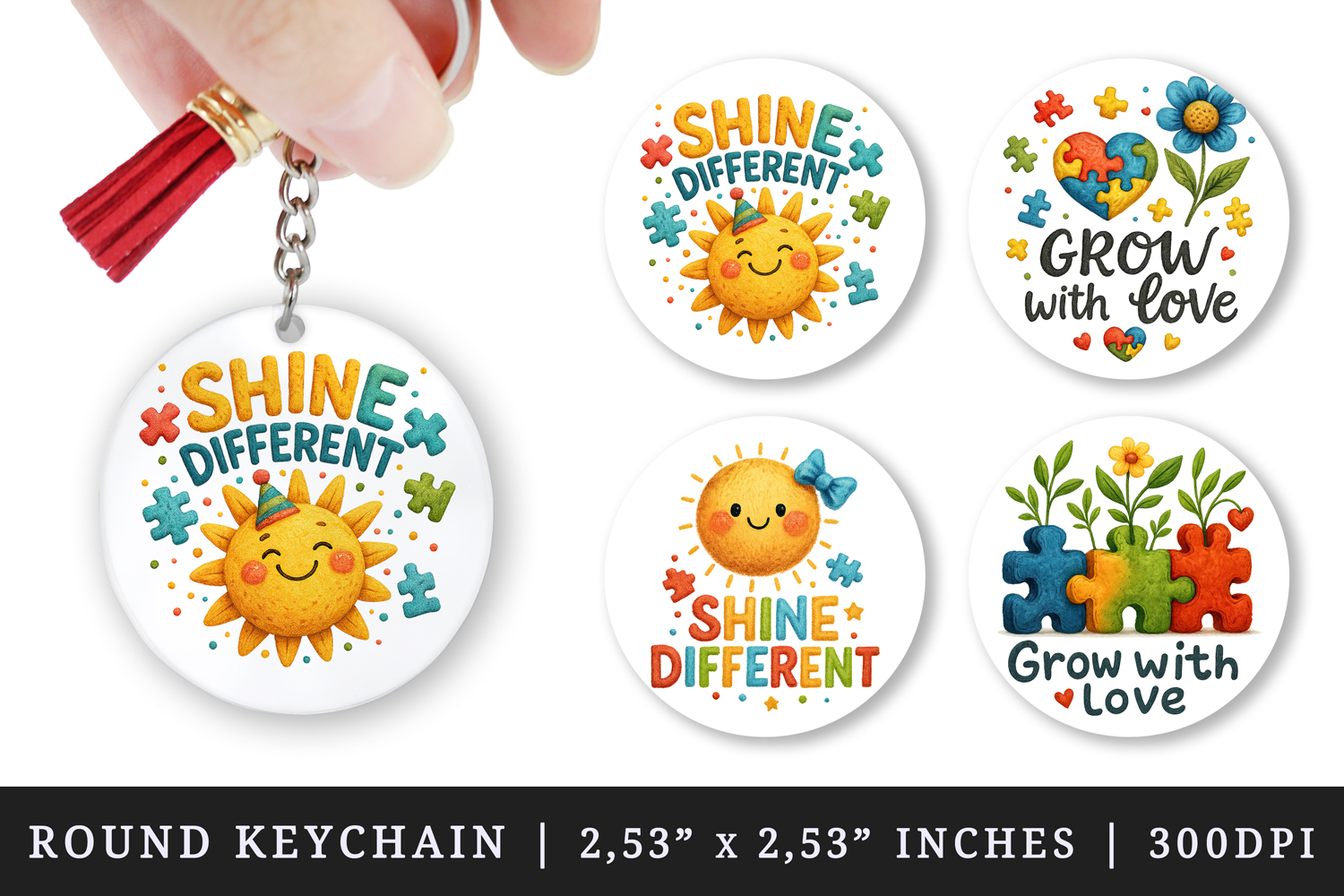 Autism Awareness round keychain pintable sublimation design product image 1